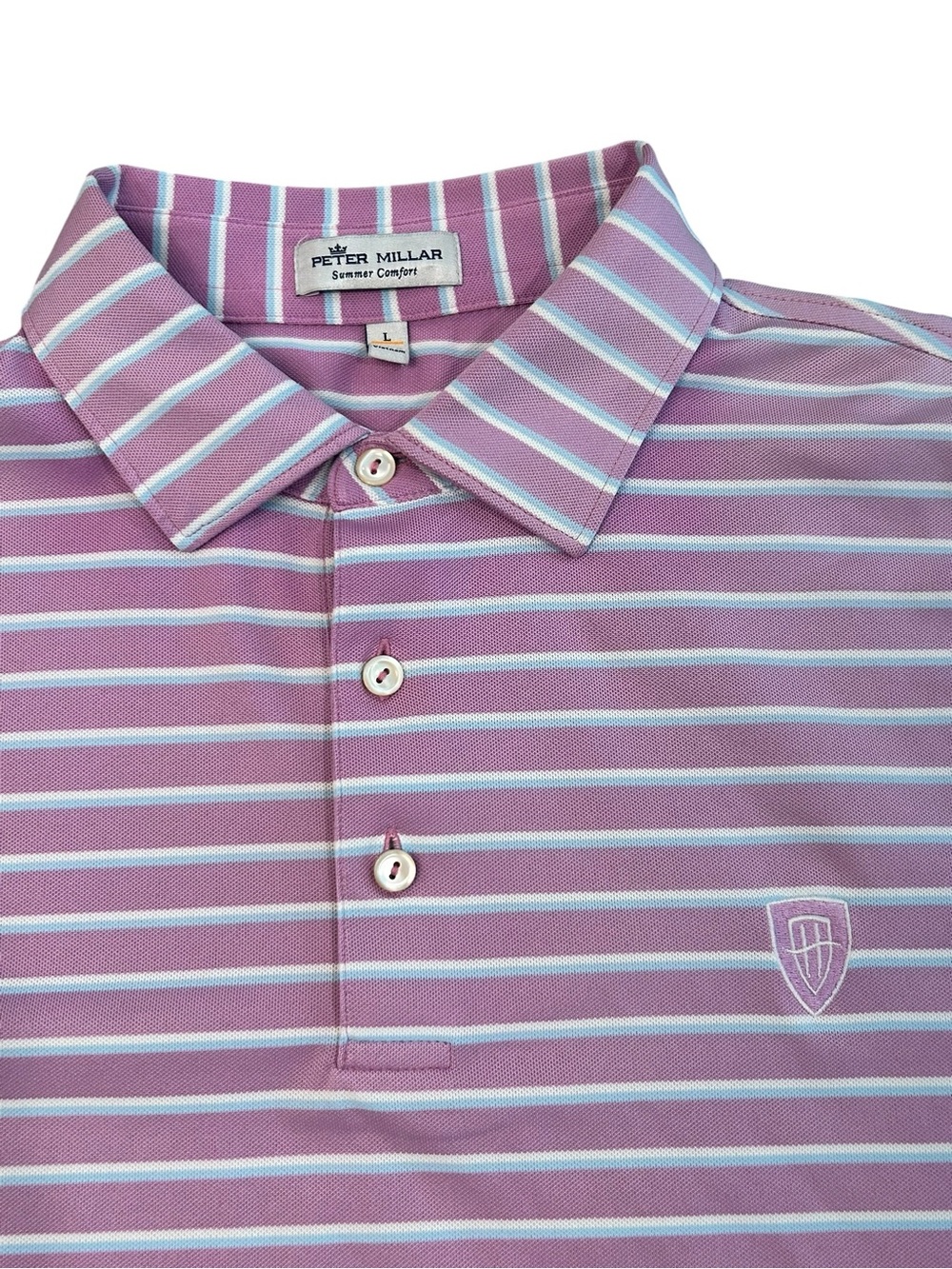 Peter Millar Summer Comfort Lavender Gradient Stripe Polo Shirt L Performance